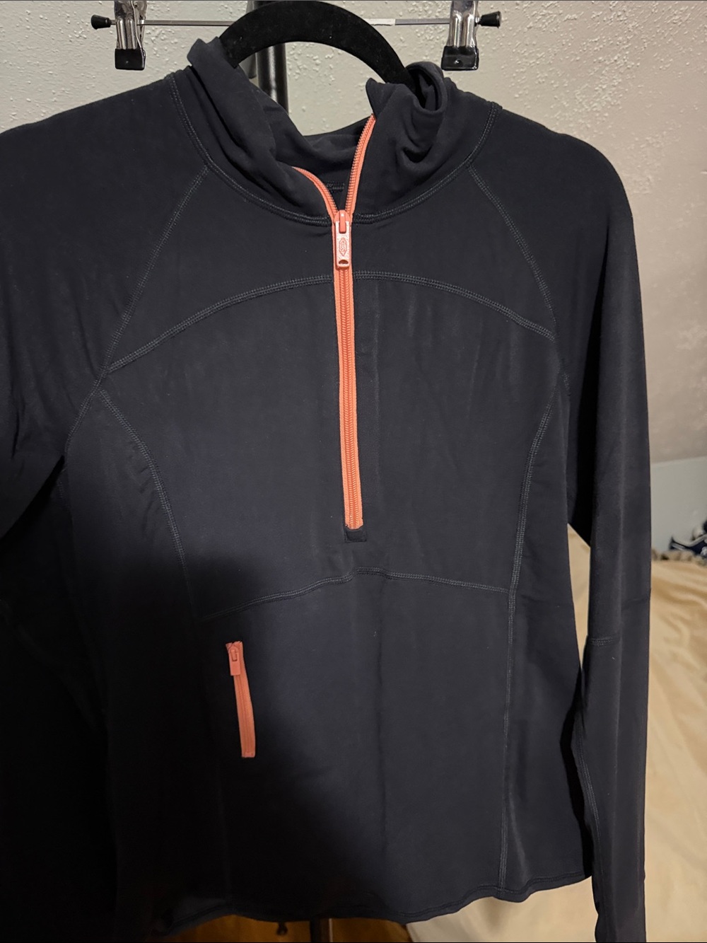 FP Movement by Free People Black Half-Zip Pullover with Coral Zippers